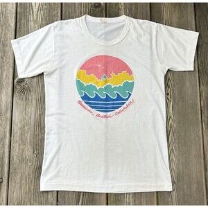 Vintage 80s Vancouver British Columbia Colorful White T-Shirt Sz Small USA Made